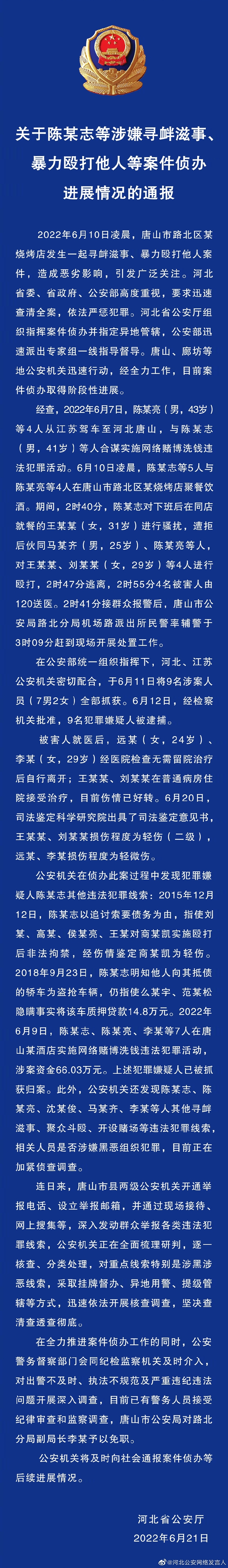 關(guān)于陳某志等涉嫌尋釁滋事、暴力毆打他人等案件偵辦進(jìn)展情況的通報(bào)