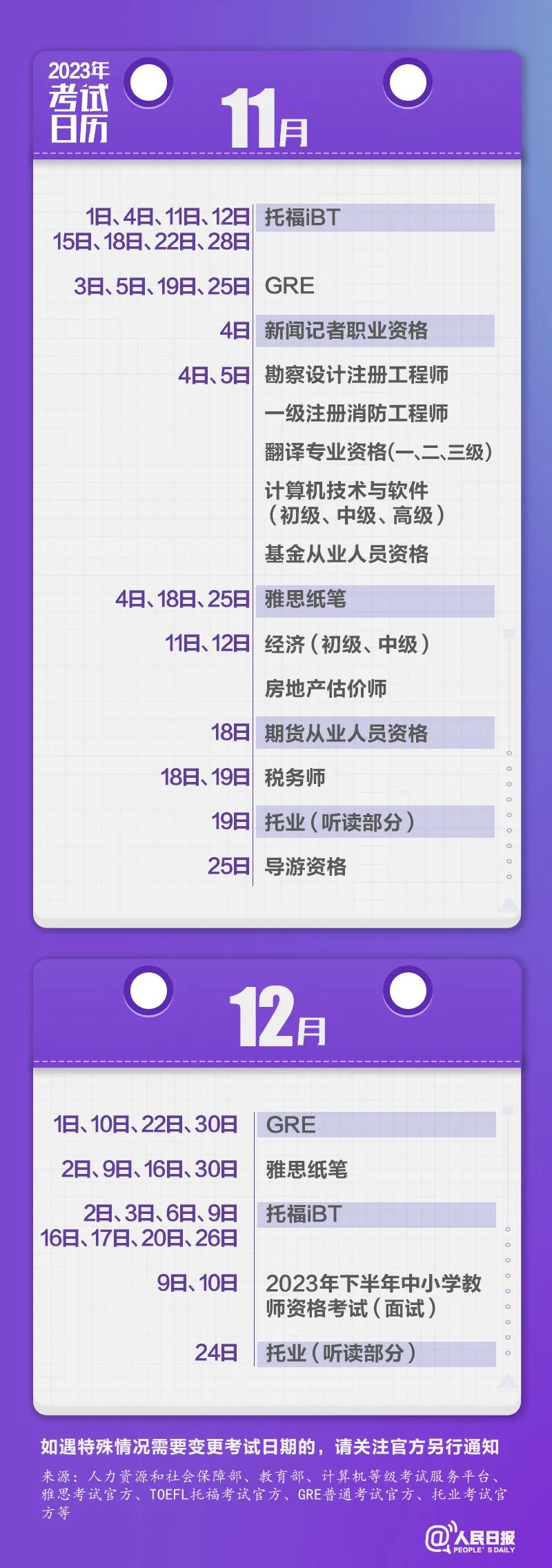 收藏！2023年考試日歷來(lái)了
