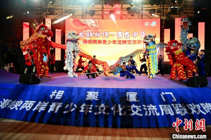 聯(lián)歡晚會(huì)上，兩岸青少年同臺(tái)呈現(xiàn)龍獅表演?！⊥鯑|明 攝