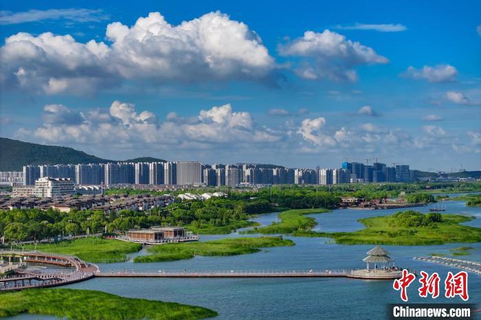 資料圖：航拍蘇州太湖湖濱國(guó)家濕地公園，藍(lán)天碧水生態(tài)美。 泱波 攝