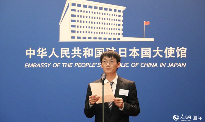 獲獎(jiǎng)學(xué)生代表、大阪大學(xué)博士生劉亞飛發(fā)表感言。人民網(wǎng) 許可攝