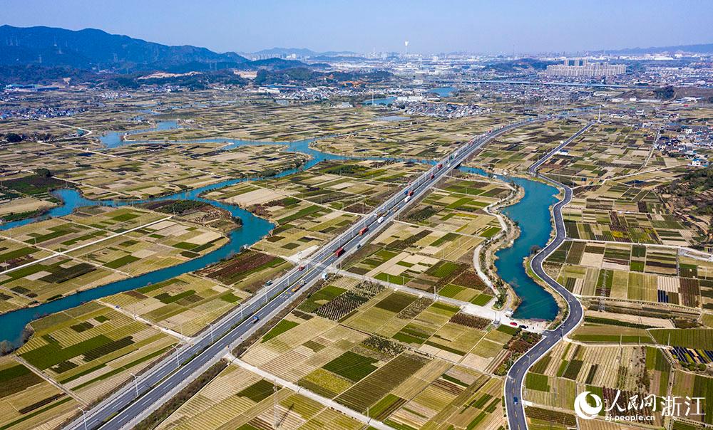 寧波市北侖區(qū)柴橋街道的萬(wàn)畝花田猶如打翻的調(diào)色盤。人民網(wǎng) 章勇濤攝