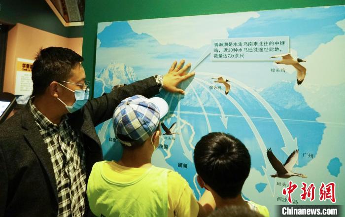圖為小朋友在青海西寧湟水國家濕地公園科普館內(nèi)參觀學(xué)習(xí)?！●R銘言 攝