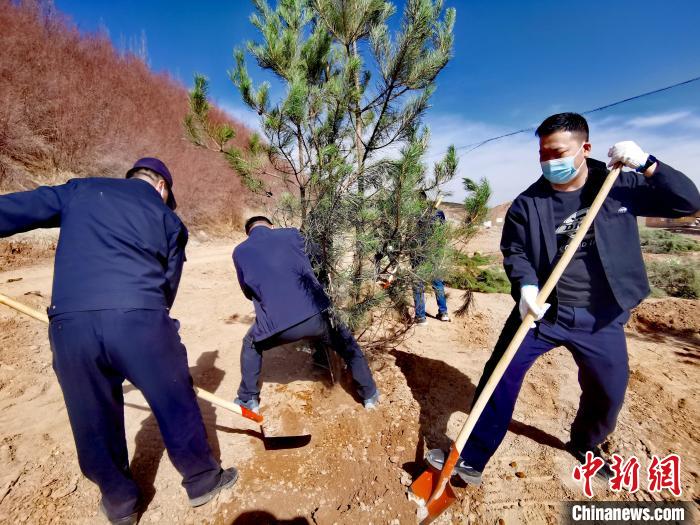 圖為西寧市城東區(qū)義務(wù)植樹活動現(xiàn)場?！?zhí)砀?攝