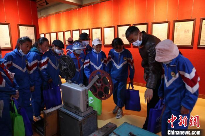 資料圖為玉樹市第四完小學(xué)生參觀鑄牢中華民族共同體意識主題展?！『F龍 攝
