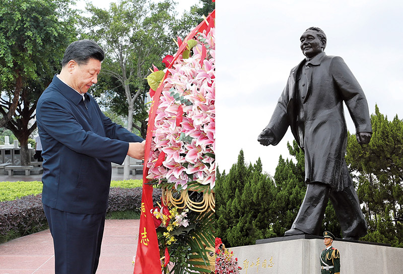 2020年10月14日，習近平總書記向深圳蓮花山公園鄧小平同志銅像敬獻花籃。