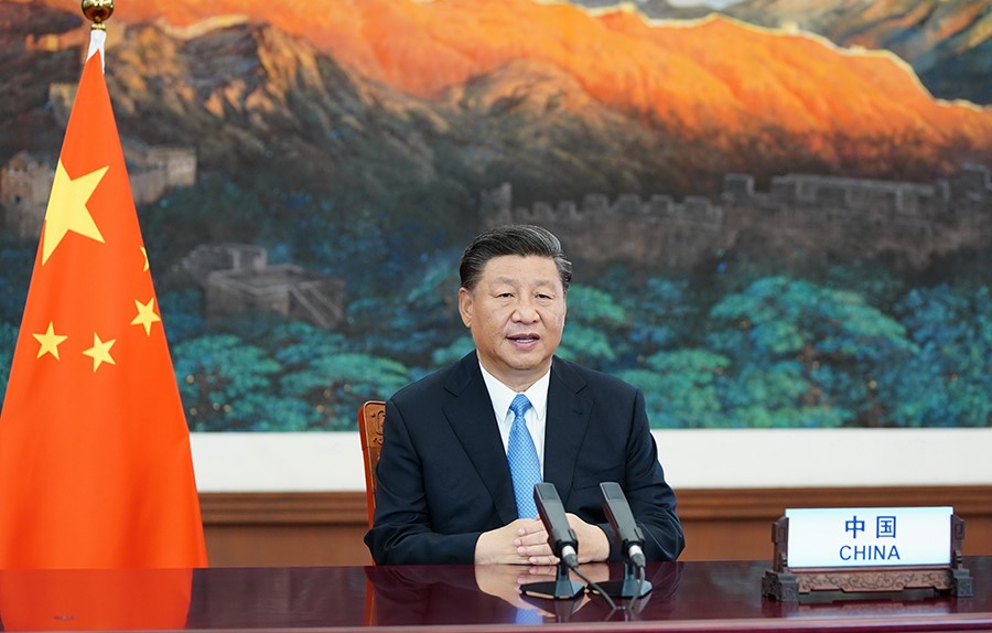 2020年9月22日，國(guó)家主席習(xí)近平在第七十五屆聯(lián)合國(guó)大會(huì)一般性辯論上發(fā)表重要講話。新華社記者 鞠鵬 攝