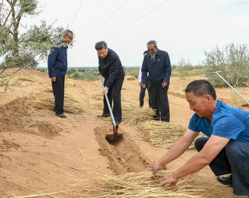 2019年8月21日，習近平來到甘肅省武威市古浪縣八步沙林場，實地察看當地治沙造林、生態(tài)保護等情況。新華社記者 謝環(huán)馳 攝