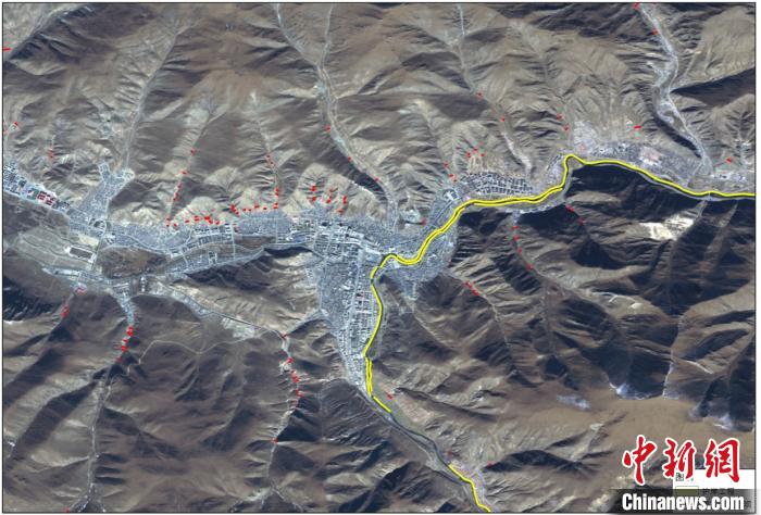 玉樹災后重建區(qū)地質(zhì)災害治理工程和防洪工程監(jiān)測結(jié)果。中科院空天院 供圖
