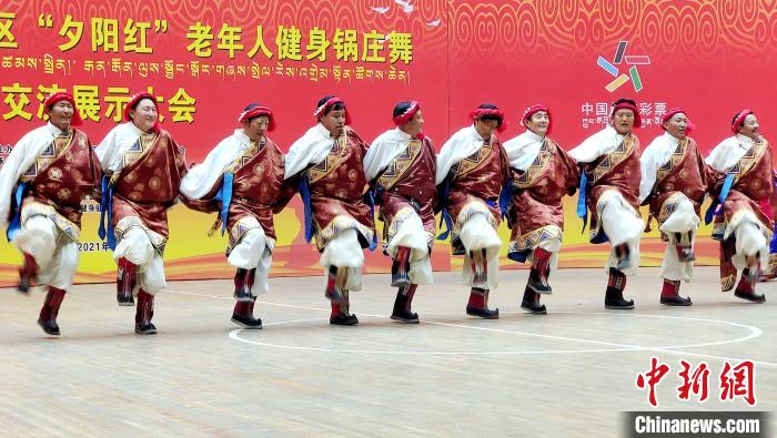 圖為西藏老年舞蹈隊(duì)齊跳傳統(tǒng)鍋莊舞?！∝暽＠?攝