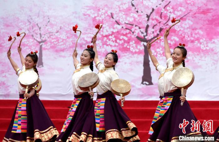 3月28日，西藏林芝第二十屆桃花旅游文化節(jié)開幕式上的文藝表演。　李林 攝