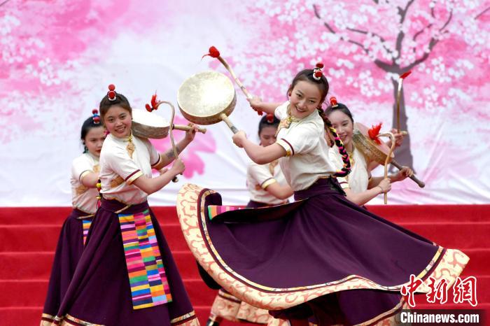3月28日，西藏林芝第二十屆桃花旅游文化節(jié)開幕式上的文藝表演?！±盍?攝