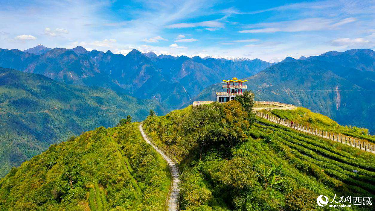 無人機(jī)航拍墨脫縣格林村蓮花觀景臺(tái)。人民網(wǎng)記者 次仁羅布攝